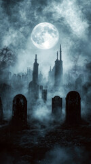 Mysterious Graveyard Under a Full Moon, Halloween Theme, Horror Stories, or Atmospheric Art Projects
