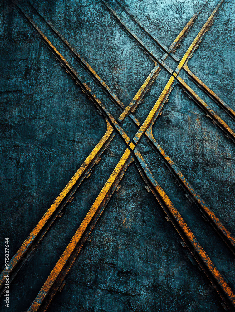 Aufkleber the image is a close up of a wall with a blue and yellow design. the blue and yellow lines are arran