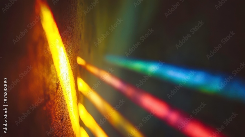 Poster Colorful Diffraction Patterns Created by Light on a Textured Surface in a Dim Environment
