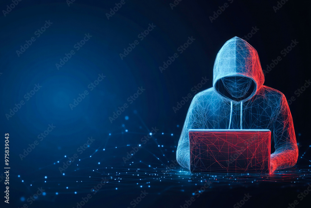 Poster abstract hacker with laptop on technology dark background.