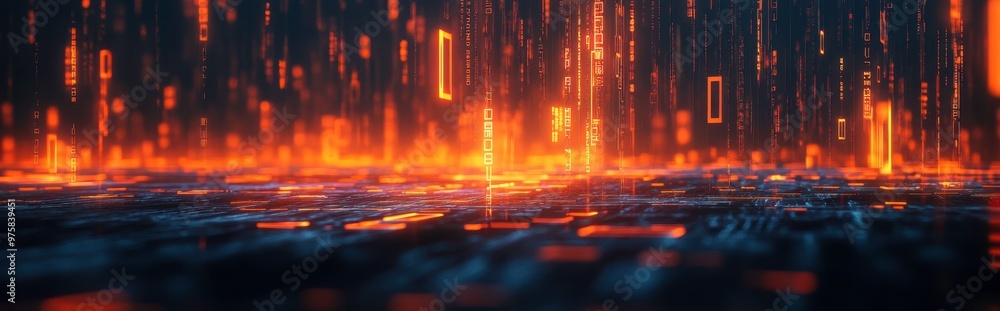 Aufkleber Colorful Butterfly With Glowing Orange Lights Amidst Floating Binary Code in Minimal Style