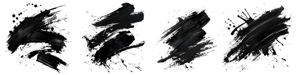 Black Ink Splash and Brush Strokes on White Background, Japanese Calligraphy Style