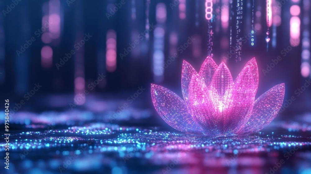 Aufkleber colorful pastel lights surround a digital lotus raised against a backdrop of binary code