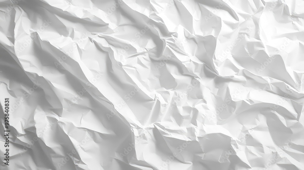 Poster white crumpled paper texture with soft shadows, providing a dynamic background with a natural, imper