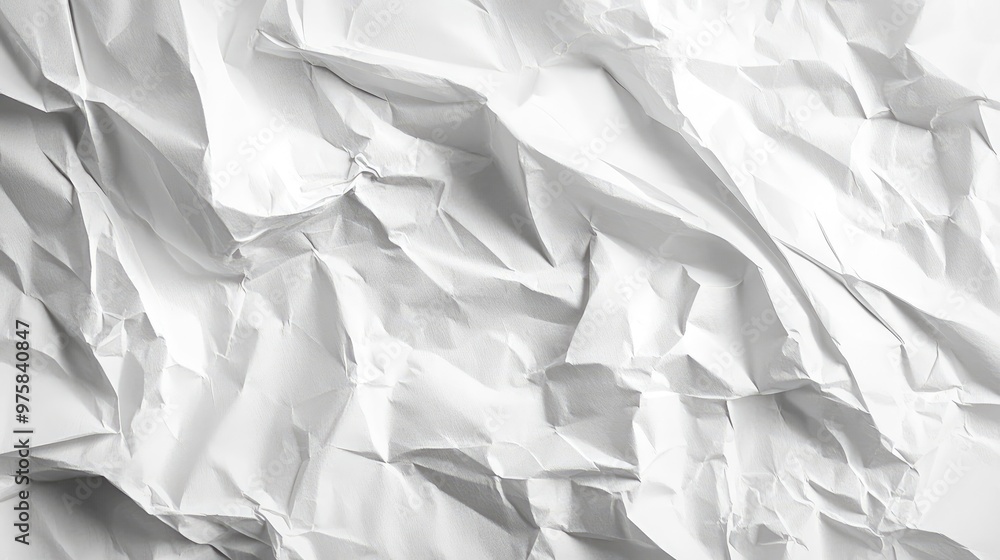 Poster white crumpled paper texture with soft shadows, providing a dynamic background with a natural, imper