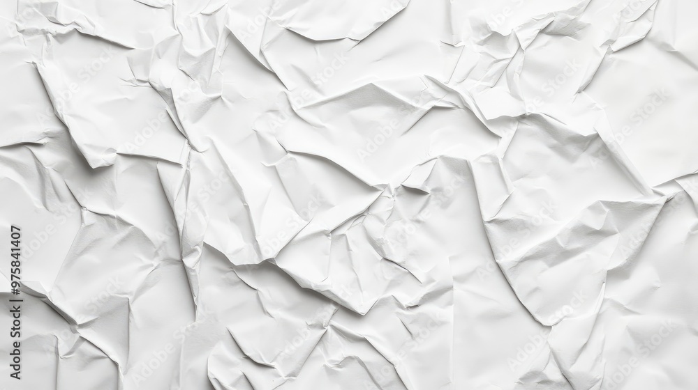 Poster white paper background with crumples and texture, offering a unique, tactile pattern for design use 