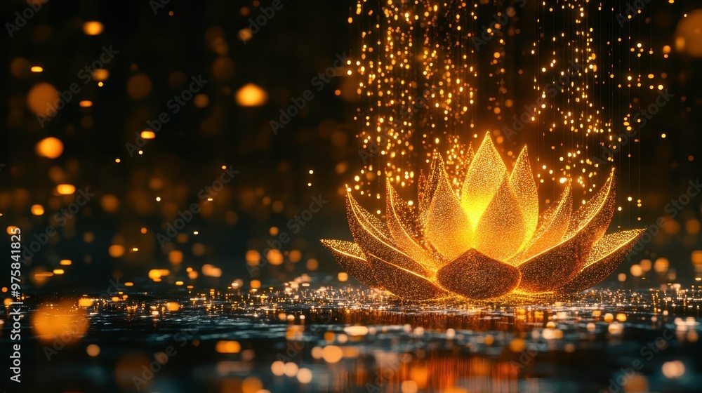 Aufkleber a vibrant lotus illuminated by colorful lights against a digital binary background at night