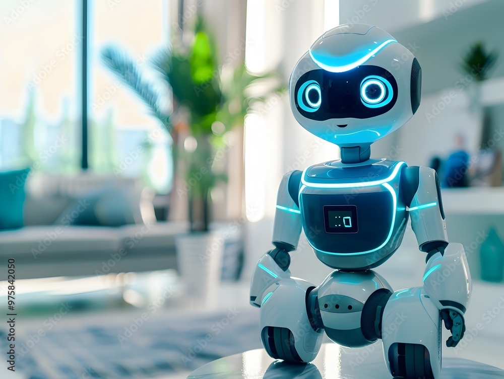 Poster robotic assistant managing advanced home security systems with cutting edge technology