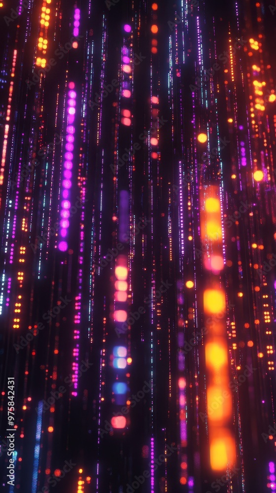 Leinwandbilder colorful neon lights swirl around digital binary code in a minimalist setting