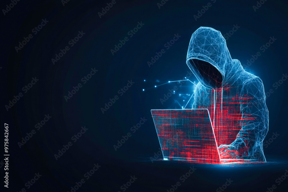 Aufkleber abstract hacker with laptop on technology dark background.