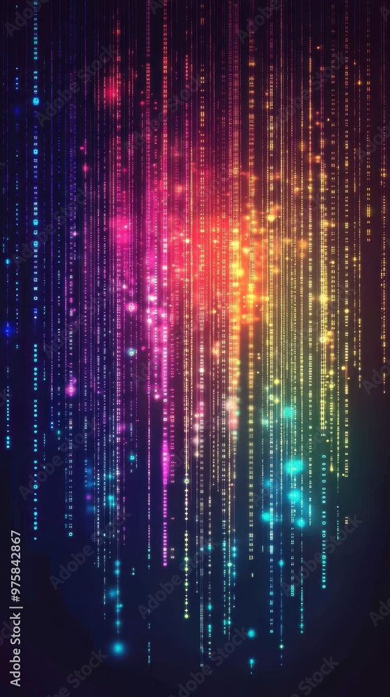 Aufkleber Colorful Digital Binary Code Illuminated by Rainbow Lights in a Minimalist Design
