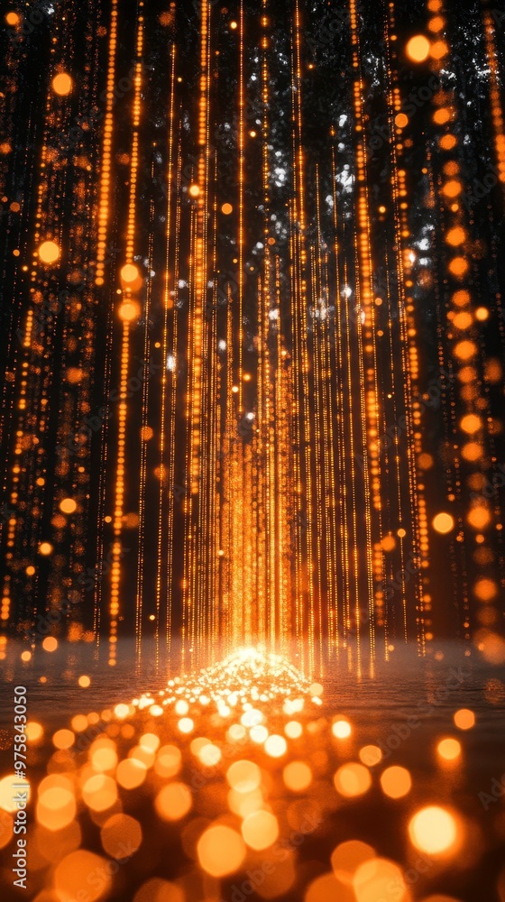 Aufkleber colorful binary code cascading in the air with vibrant orange lights at night