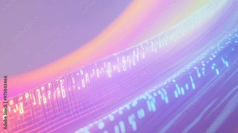 Poster Colorful Digital Binary Code Illuminated by Pastel Lights in a Minimalist Setting