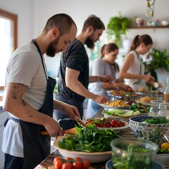 Participants Learning Healthy Holistic Cooking in Cooking Class