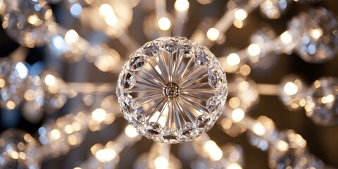 Fototapeta premium Crystal chandelier with warm light bulbs.