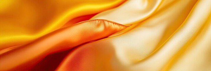 Richly Textured Golden Silk Fabric Drapes Elegantly in Soft Light, Creating a Luxurious Feel