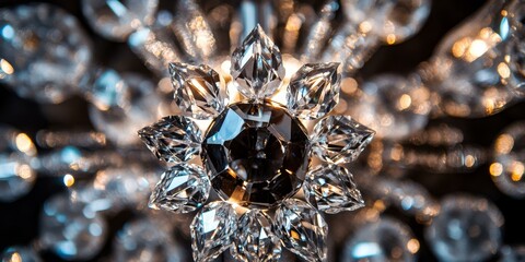 Close-up of a glittering crystal chandelier.