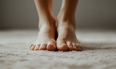 Pedicured feet in natural beige, beauty and health care