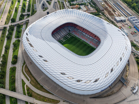 Aerial view of the Allianz soccer arena in Munich, Germany.
