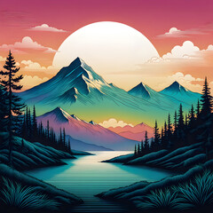 Majestic Sunset Over Snow-Capped Mountains and River
