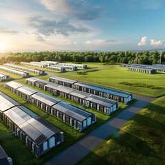 Solar Farm with Battery Storage Units Ensuring Continuous Power Supply and Efficiency Renewable Energy Concept