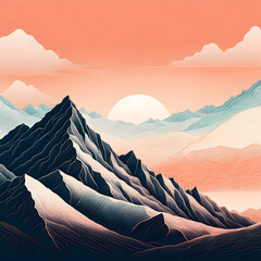 Surreal Landscape with Jagged Peaks and Pastel Sky