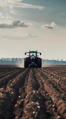 Fototapeta premium Autonomous Tractors Plowing Fields with Precision Demonstrating Smart Farming Technology
