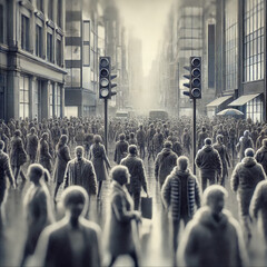 Obraz premium Distorted vision of the surrounding world with blurred and black and white vision due to the disease achromatopsia