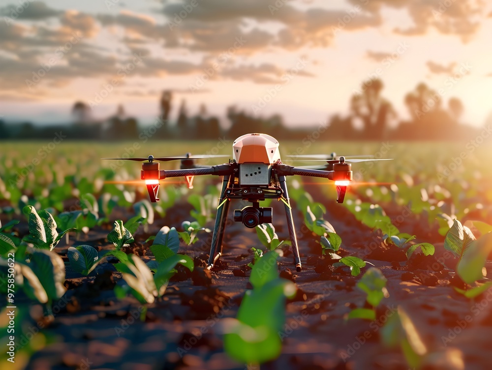 Poster precision drone seeding a field for optimal crop growth and distribution in smart agriculture