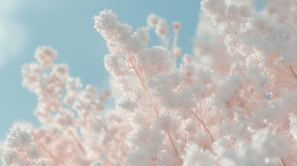  A tight shot of a bouquet of flowers against a backdrop of a clear blue sky