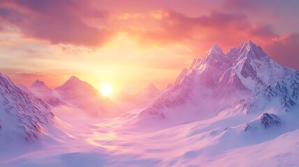 Snowy Mountain Range at Sunset