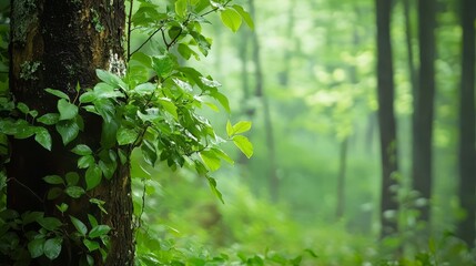  A lush forest teeming with numerous leafy green trees