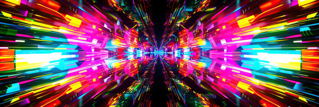 Electric Escape: A dazzling display of bright colors in an abstract pattern, ideal for nightclubs, event venues, or entertainment businesses.