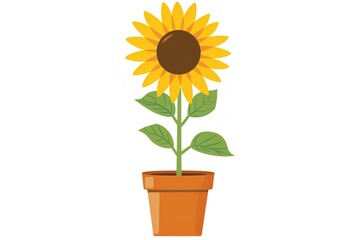 A Illustration of a sunflower in a pot with a simple and cute style clip art suitable for print on demand