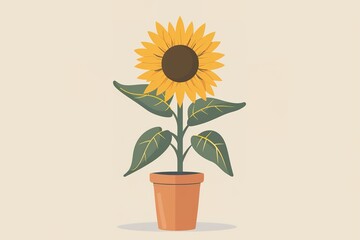 Obraz premium A Illustration of a sunflower in a pot with a simple and cute style clip art suitable for print on demand