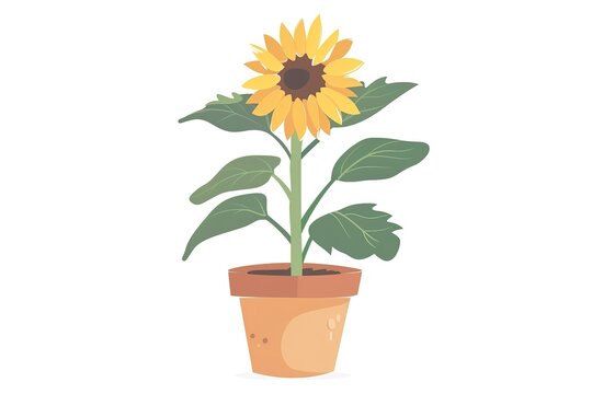 sunflower in pot, yellow flower, green leaves clip art preview