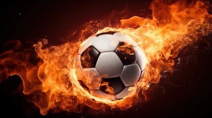 Naklejka premium A captivating close-up of a soccer ball ablaze, with flames erupting from various points around it.