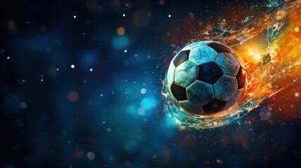 A captivating close-up of a soccer ball ablaze, with flames erupting from various points around it.