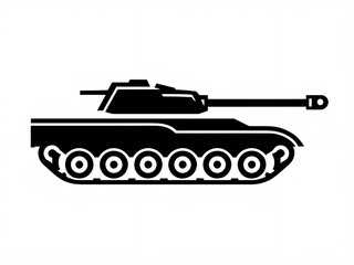 Obraz premium Minimalist silhouette of a military tank, vector image of an armored battle tank, simple flat design of a combat tank icon, army's war defense vehicle artillery weapon heavy selling gun