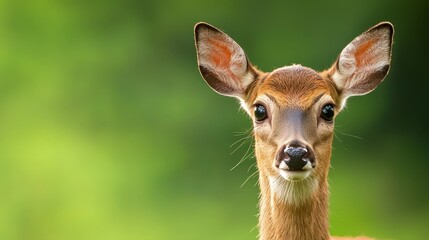 Fototapeta premium A tight shot of a deer's head with indistinct trees in the background