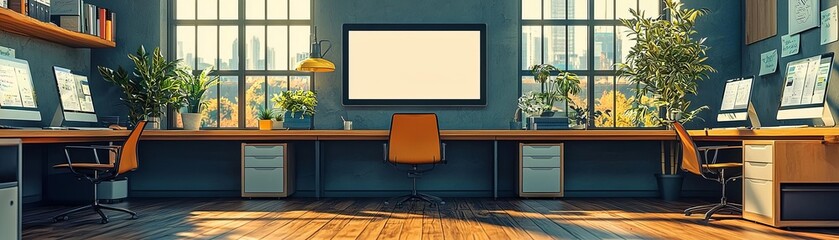 A sleek coworking space designed for remote collaboration