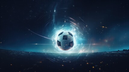 A captivating close-up of a soccer ball ablaze, with flames erupting from various points around it.