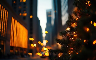 A vibrant city street adorned with festive lights, showcasing the magic of the holiday season in an urban setting.