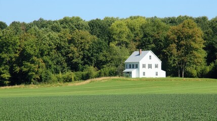 Obraz premium A white house sits in a field of green grass
