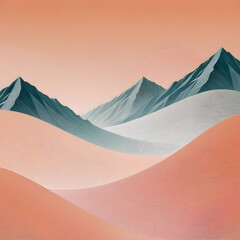 Surreal Desert Dunes and Mountain Landscape at Sunset