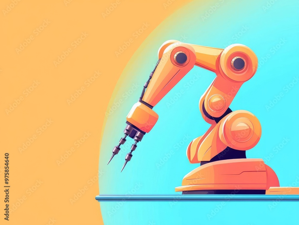 Poster revolutionizing manufacturing industrial robots seamlessly executing repetitive tasks on the product