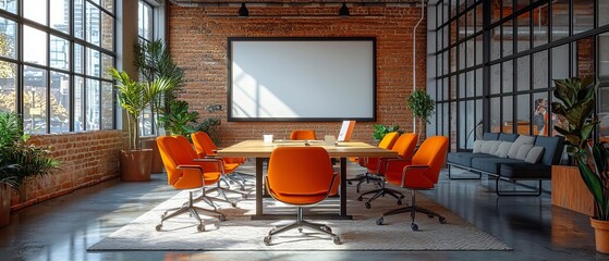 A bright office space highlighting mobilefirst business strategies and remote collaboration tools The startup incubator setting has a blank wall ready for text placement