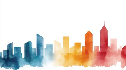 Fototapeta premium Watercolor finance graph overlaying a city skyline, with soft washes of color blending into the shapes of skyscrapers