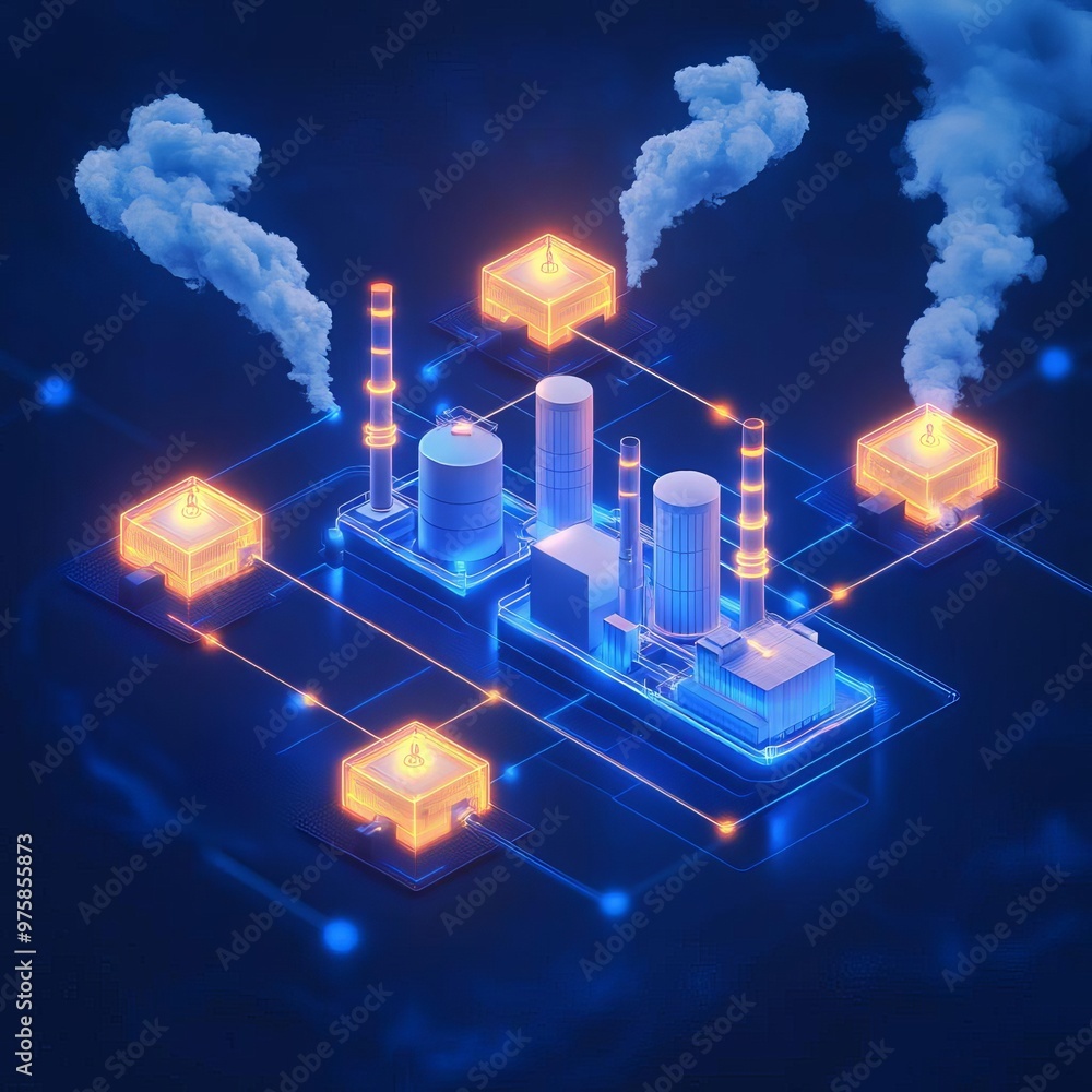 Poster aerial perspective of a cuttingedge digital supply chain network showcasing smart factories and real
