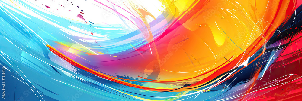 Poster a striking, colorful abstract background with swirling lines and shapes, creating a modern and dynam